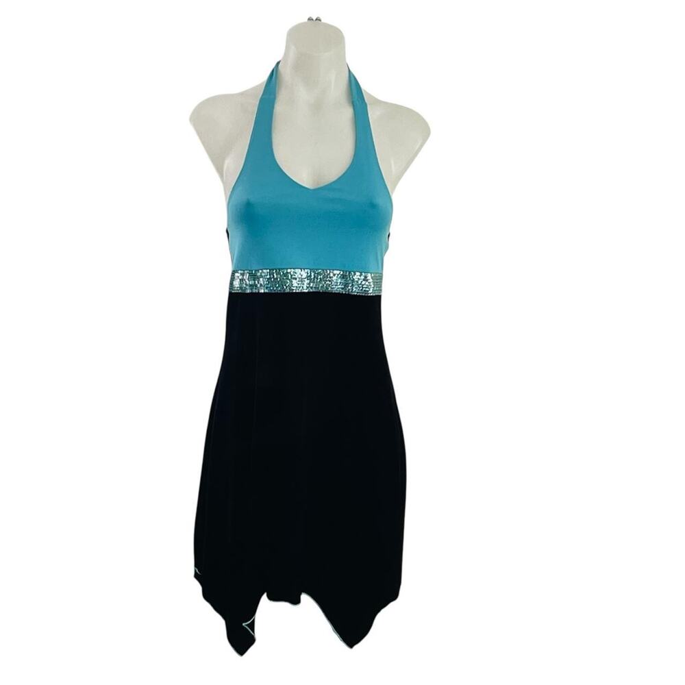 Limited Too Blue and Black Halter Dress: Y2K, 2000s